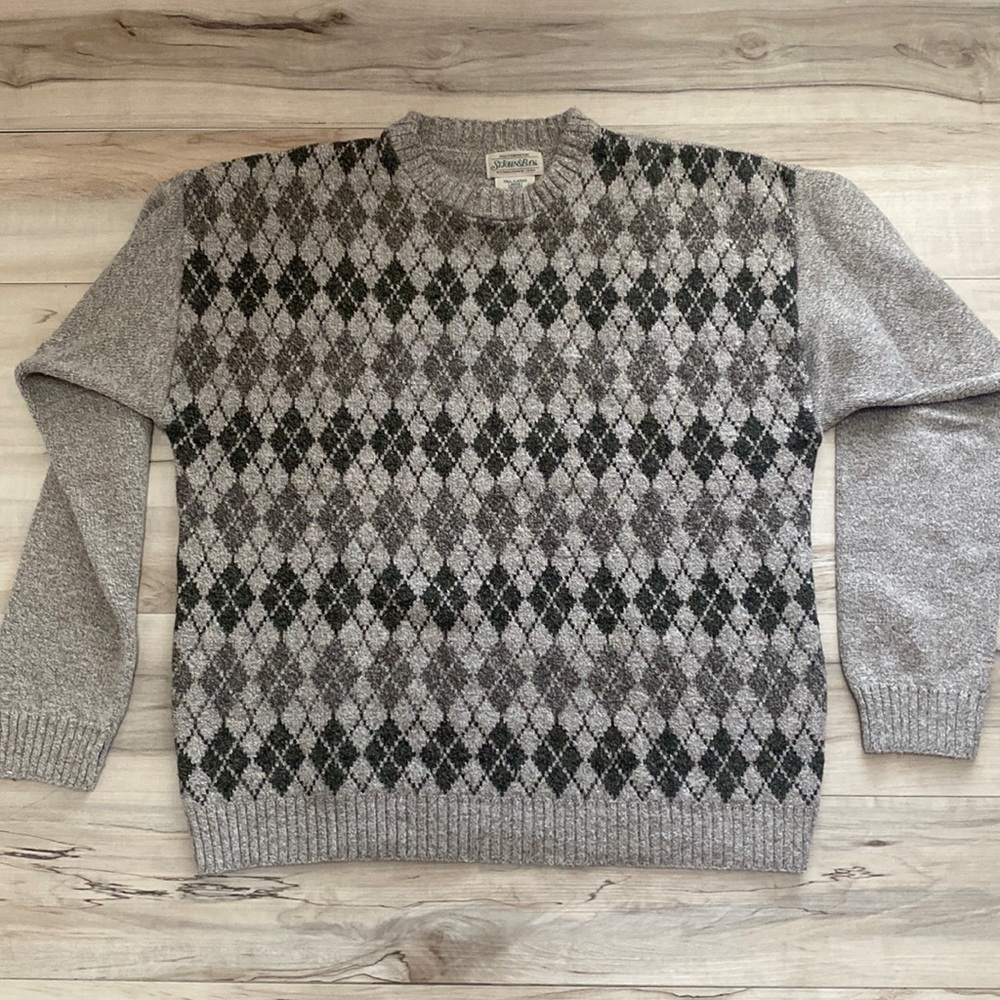 St. John’s Bay Mens Tall Large Tan Sweater Pullover. Crew Neck. Great Diamond